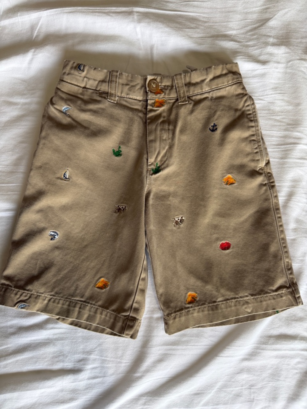 Crewcuts Khaki Shorts with Multicolor Embroidered Icons